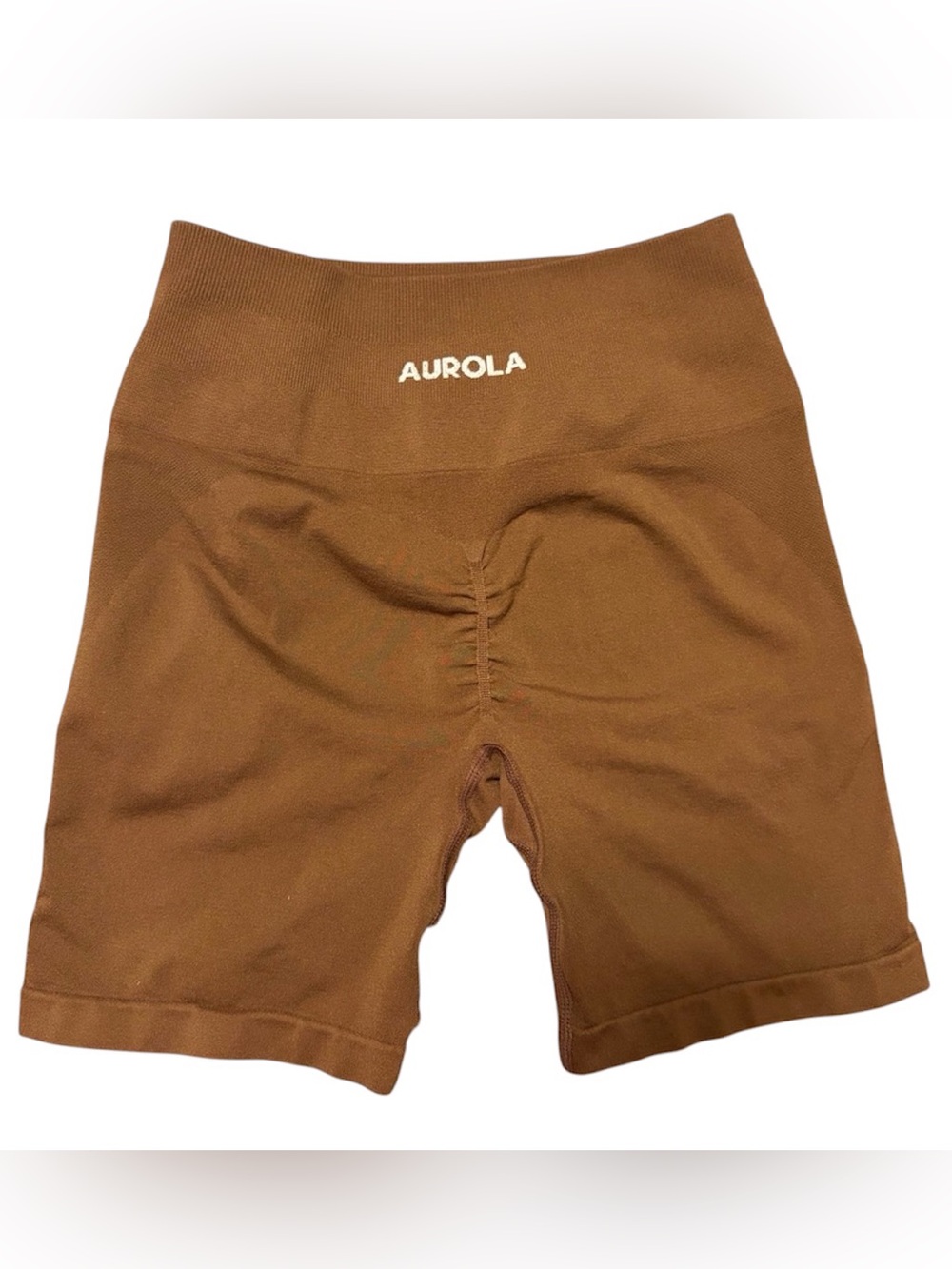 Aurola High Rise Bike Shorts Brown Small, Scrunch Back